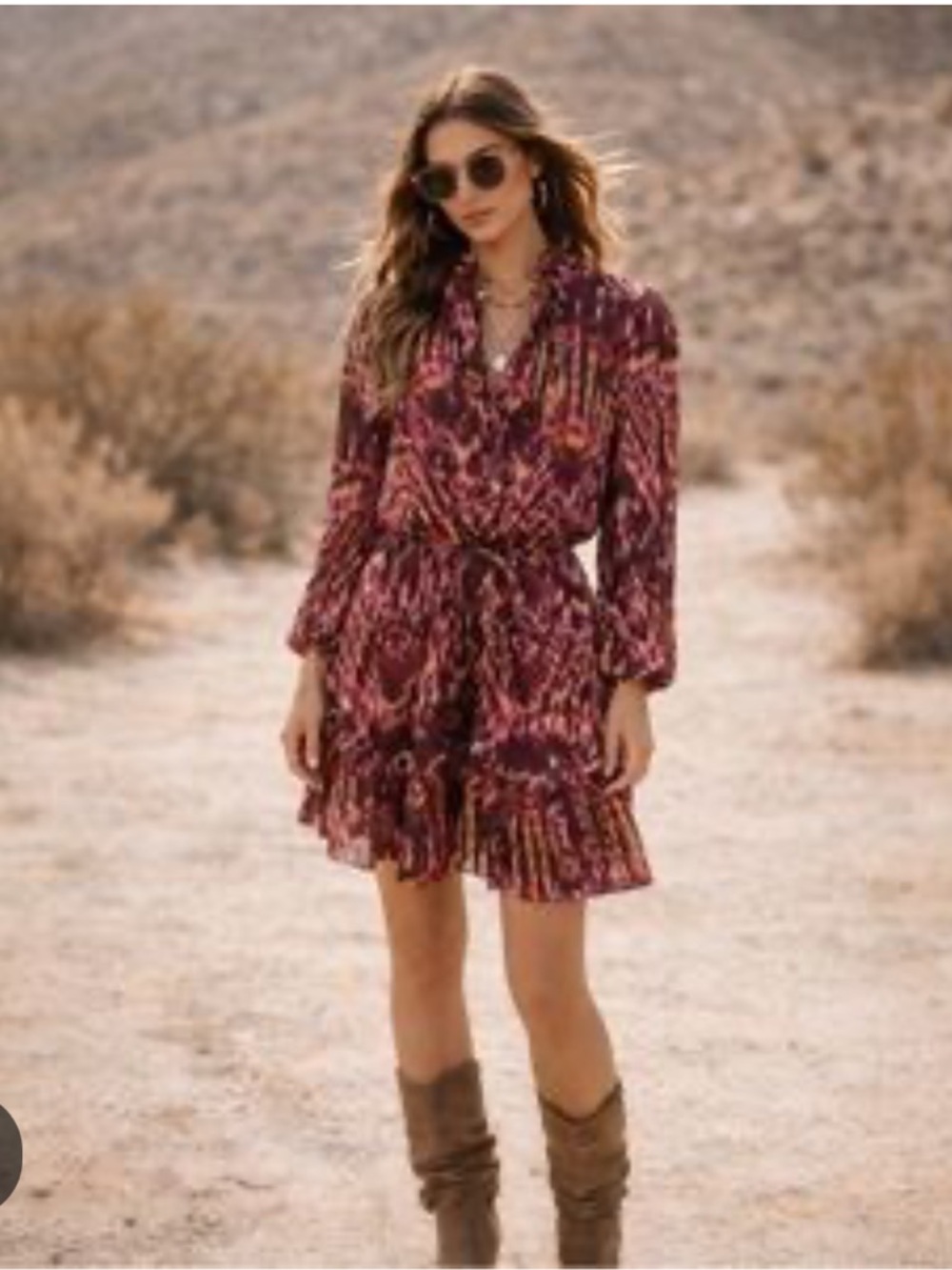House of Harlow Magenta & Gold Printed Boho Tiered Dress Size 2